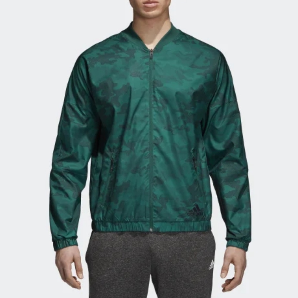 Adidas Woven Bomber Jacket Green Camo Training XL